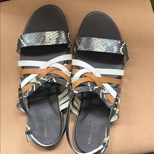 Cole Haan Gray and Tan Strappy Sandals with Ankle Strap